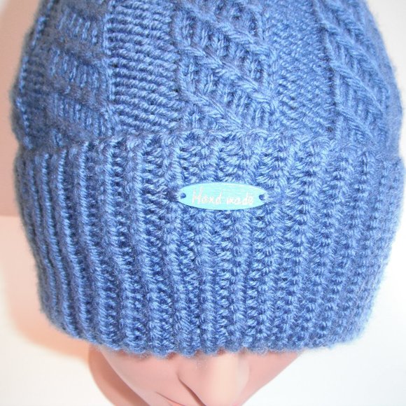 Hand Knitted Hat Toque One Size Acrylic Color Shadow Blue - 003 Hand knit by me - Picture 4 of 11